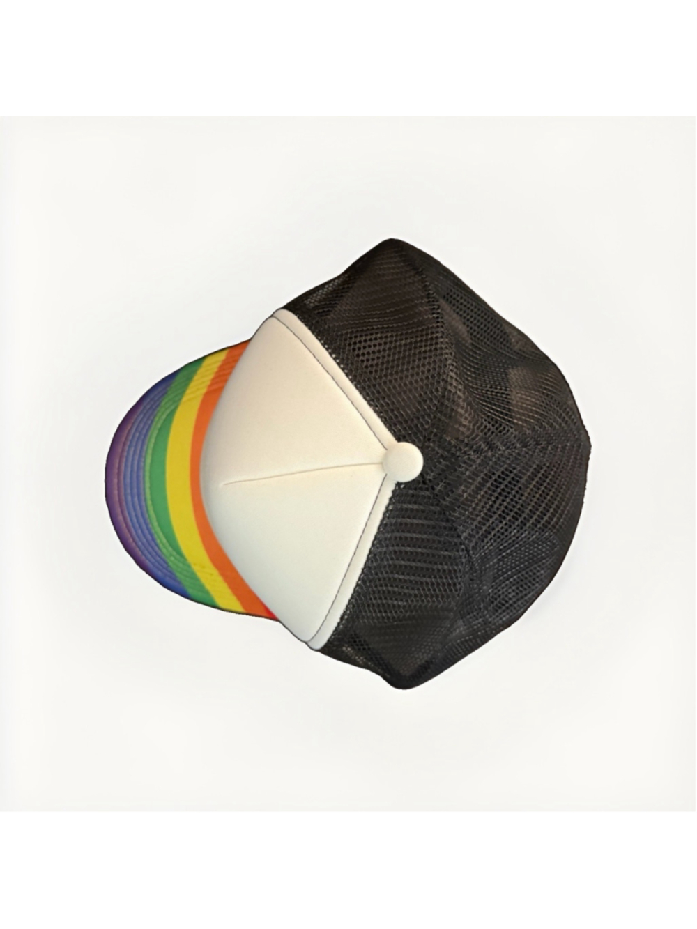 Rainbow Stripe Trucker Hat Blank Foam Mesh Snapback Cap White Black Adjustable - Picture 6 of 7